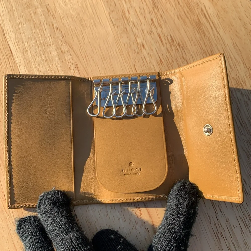 Gucci 6 ring key card holder GG logo canvas + leather orange tan stripe - Picture 8 of 13